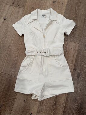 Show Me Your MuMu Cream Zip-Front Romper with Collar